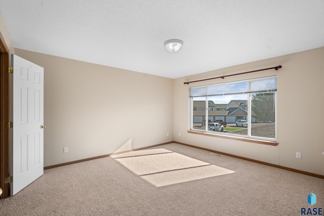 empty room with carpet floors and a textured ceiling