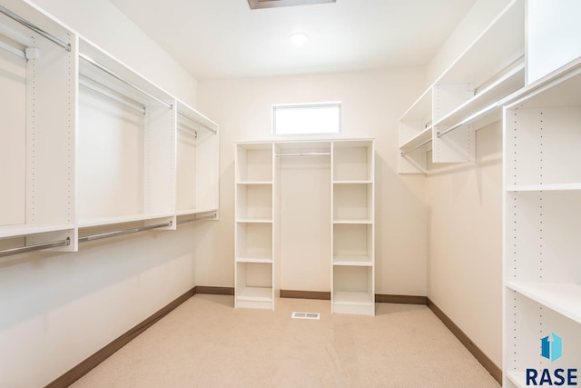 spacious closet with light colored carpet