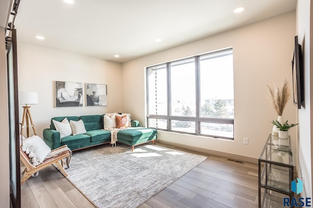 living area with light hardwood / wood-style floors