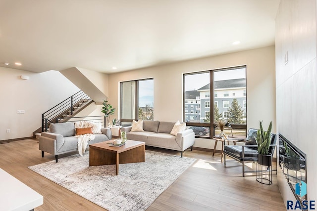 living room with hardwood / wood-style flooring