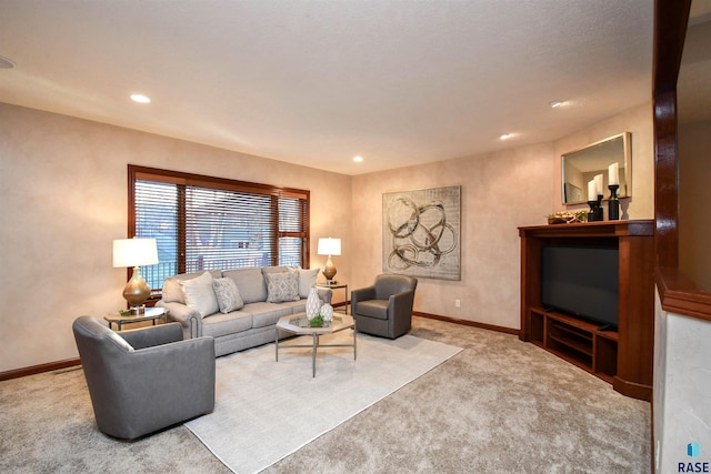 living room with light colored carpet