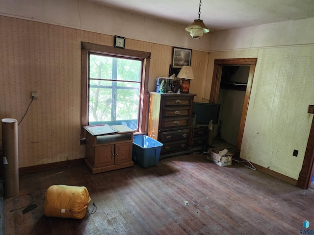 bedroom with dark hardwood / wood-style flooring