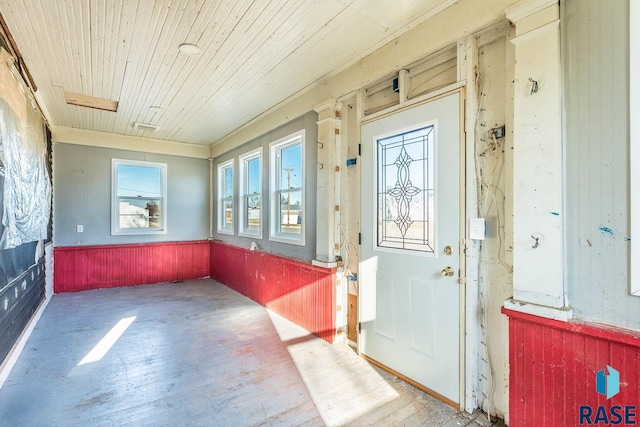 sunroom / solarium with wooden ceiling