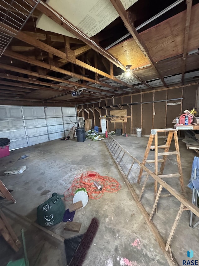 garage with a garage door opener