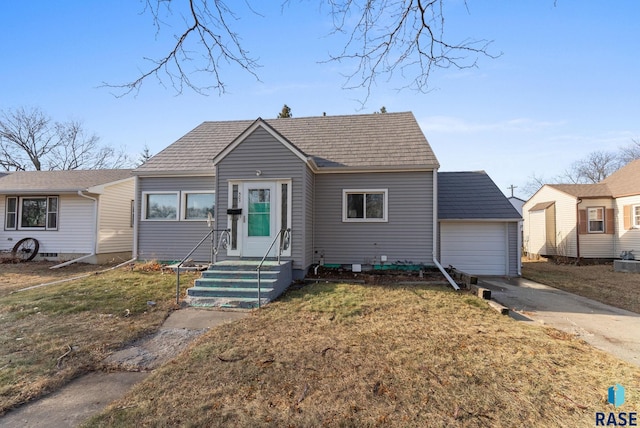 bungalow-style home with a front yard