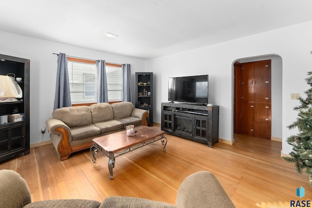 living room with light hardwood / wood-style flooring