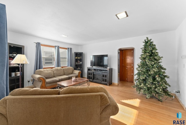 living room with wood-type flooring