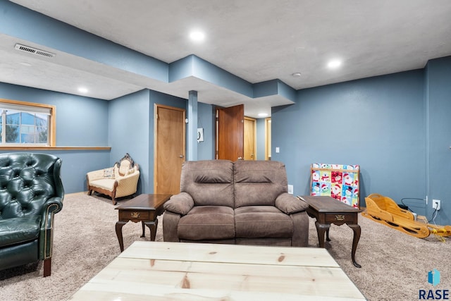 living room with carpet floors