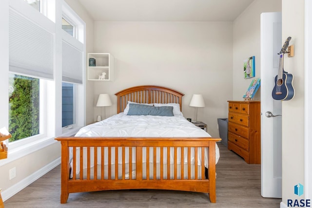 bedroom with hardwood / wood-style floors