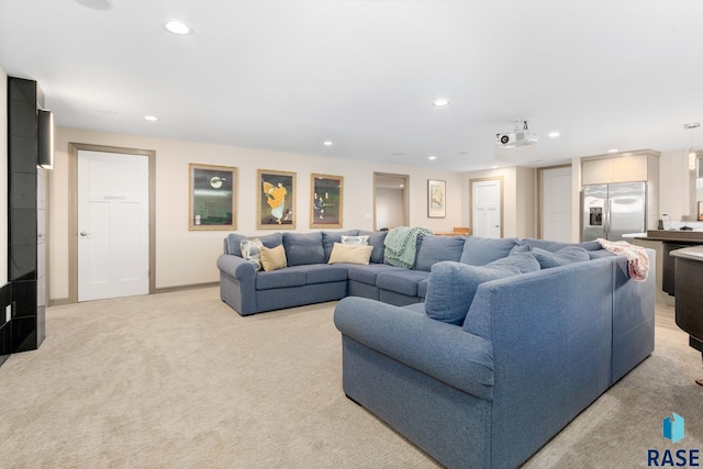 living room with light colored carpet