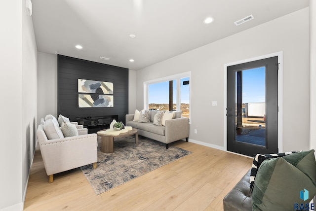 living room featuring light wood-type flooring