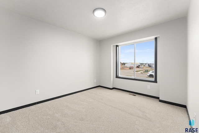 spare room featuring light carpet