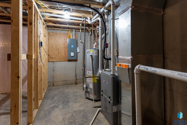 utility room with electric panel and gas water heater