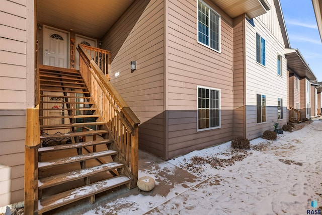 view of snow covered exterior