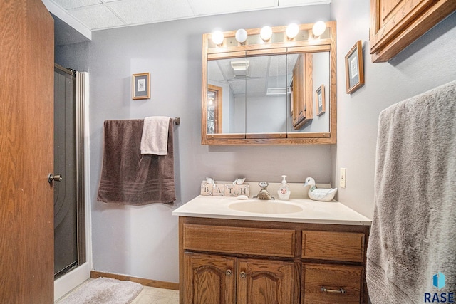 bathroom with vanity and walk in shower