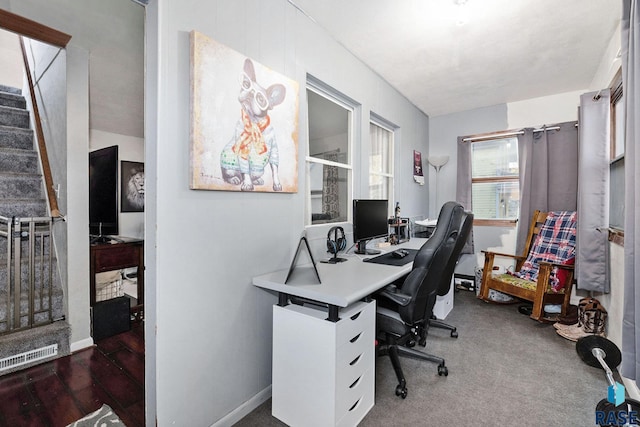 view of carpeted home office