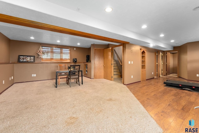 workout room featuring light hardwood / wood-style flooring