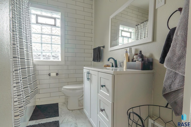 bathroom featuring vanity, toilet, and a wealth of natural light