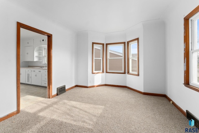 carpeted spare room featuring sink