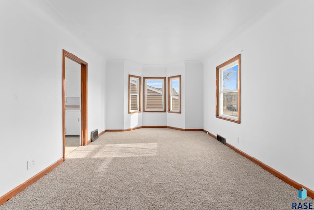 spare room featuring light carpet