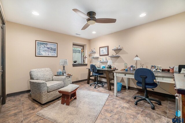 home office featuring ceiling fan