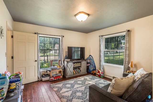 interior space with a textured ceiling, dark hardwood / wood-style floors, and a wealth of natural light