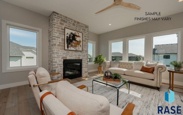 living room featuring a fireplace and light hardwood / wood-style floors