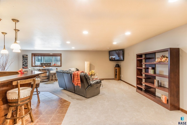 living room with light carpet