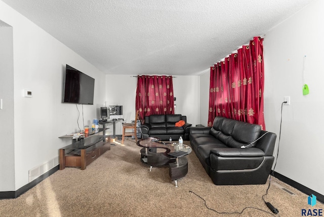 living room with a textured ceiling