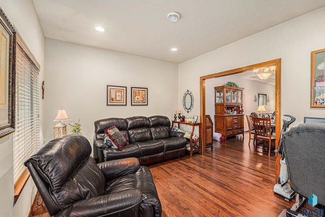 living room featuring dark hardwood / wood-style floors