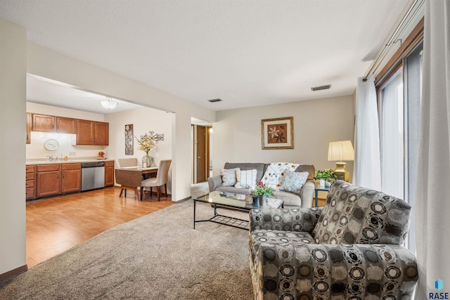 living room with light hardwood / wood-style floors