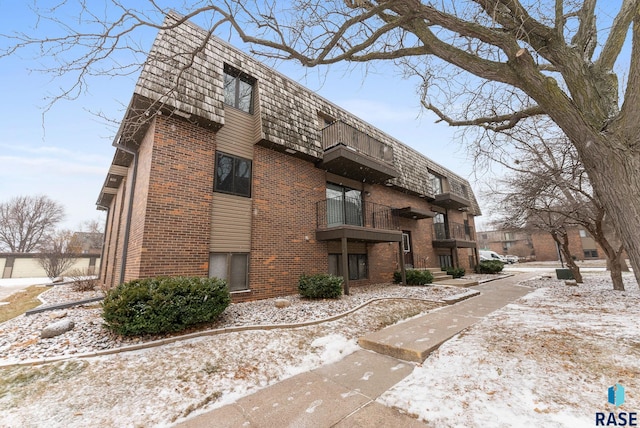 view of snow covered building