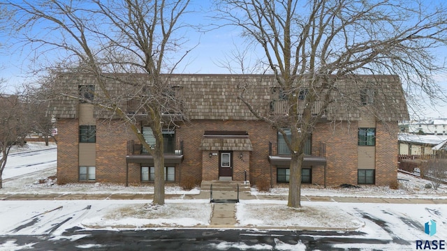 view of snow covered building