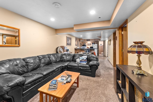 living room with light colored carpet