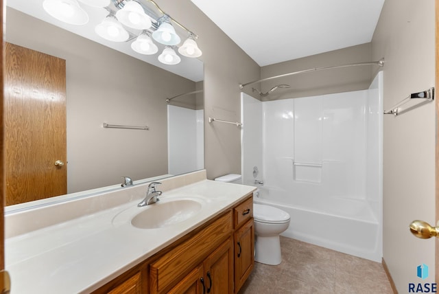 full bathroom featuring vanity, toilet, and shower / washtub combination
