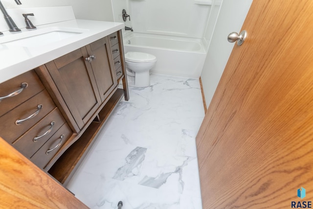 full bathroom with vanity, toilet, and bathtub / shower combination