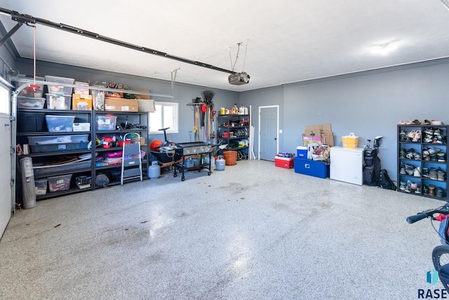 garage with a garage door opener