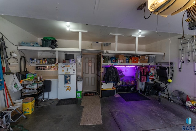 garage featuring white refrigerator