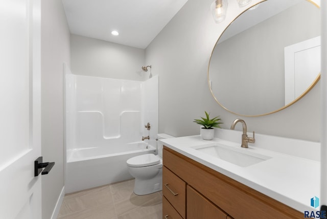 full bathroom featuring vanity, toilet, and shower / bathtub combination