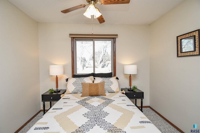 bedroom with carpet floors and ceiling fan