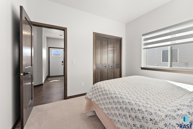 bedroom featuring a closet and carpet