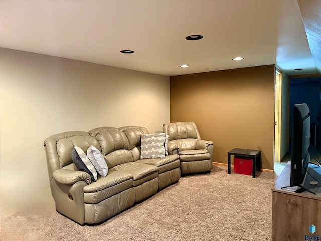 home theater featuring carpet flooring