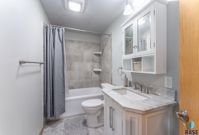 full bathroom featuring vanity, toilet, and shower / bathtub combination with curtain