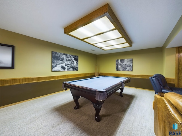 playroom with carpet floors and pool table