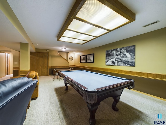 playroom featuring carpet floors and billiards