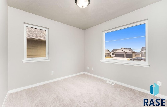 unfurnished room with light carpet