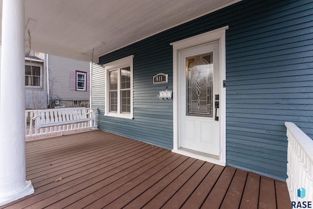 deck featuring covered porch