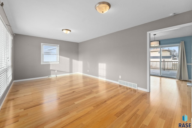 spare room featuring a healthy amount of sunlight and light hardwood / wood-style floors