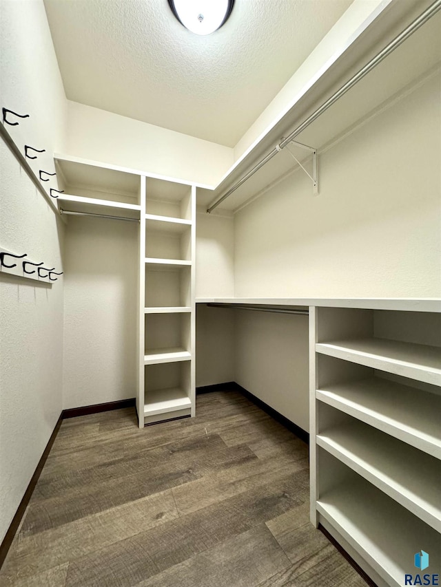 spacious closet with dark wood-type flooring