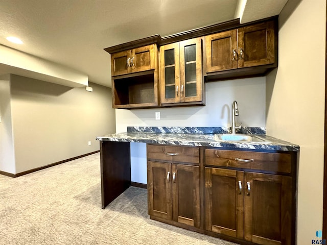 kitchen featuring light colored carpet and sink